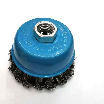 75mm Stainless Steel Wire Twisted Knot Cup Brush For Sanding Wood With Screw